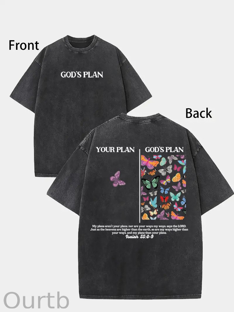 [ New Collection For Women ] God's Plan Unisex Washed T-Shirt, Christian t shirts, Vintage 90s Graphic Tee, Gift Top Womenswear Cotton Streetwear Summer, Gift For Her, For Mom, For Womenswears