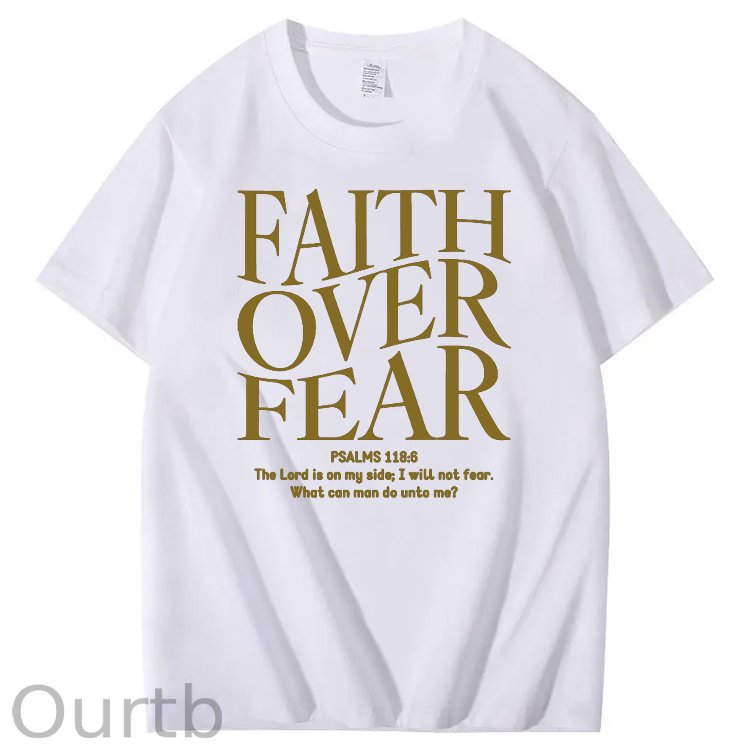 Faith Over Fear Pattern Printing Print Crew Neck T-Shirt