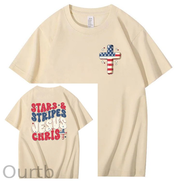 Independence Day Stars&Stripes Jesus Chirs Pattern Print T-Shirt