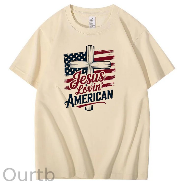 Jesus Lovin' America Pattern Print 100%Cotton T-Shirt