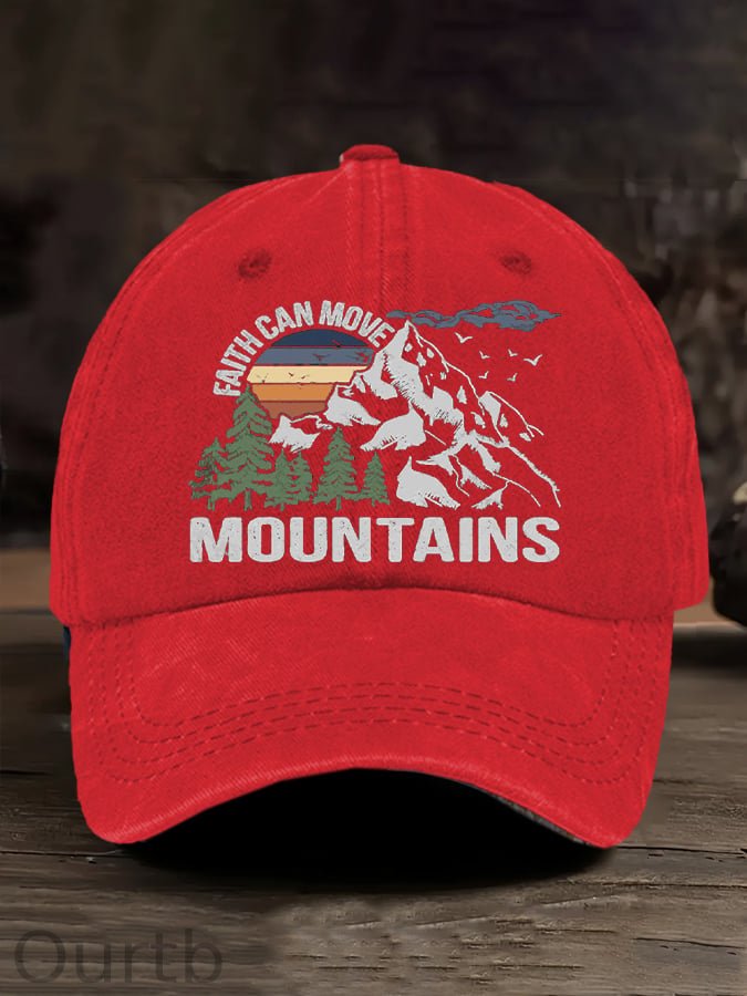 Retro Faith Can Move Mountains Outdoor Hiking Printed Baseball Cap