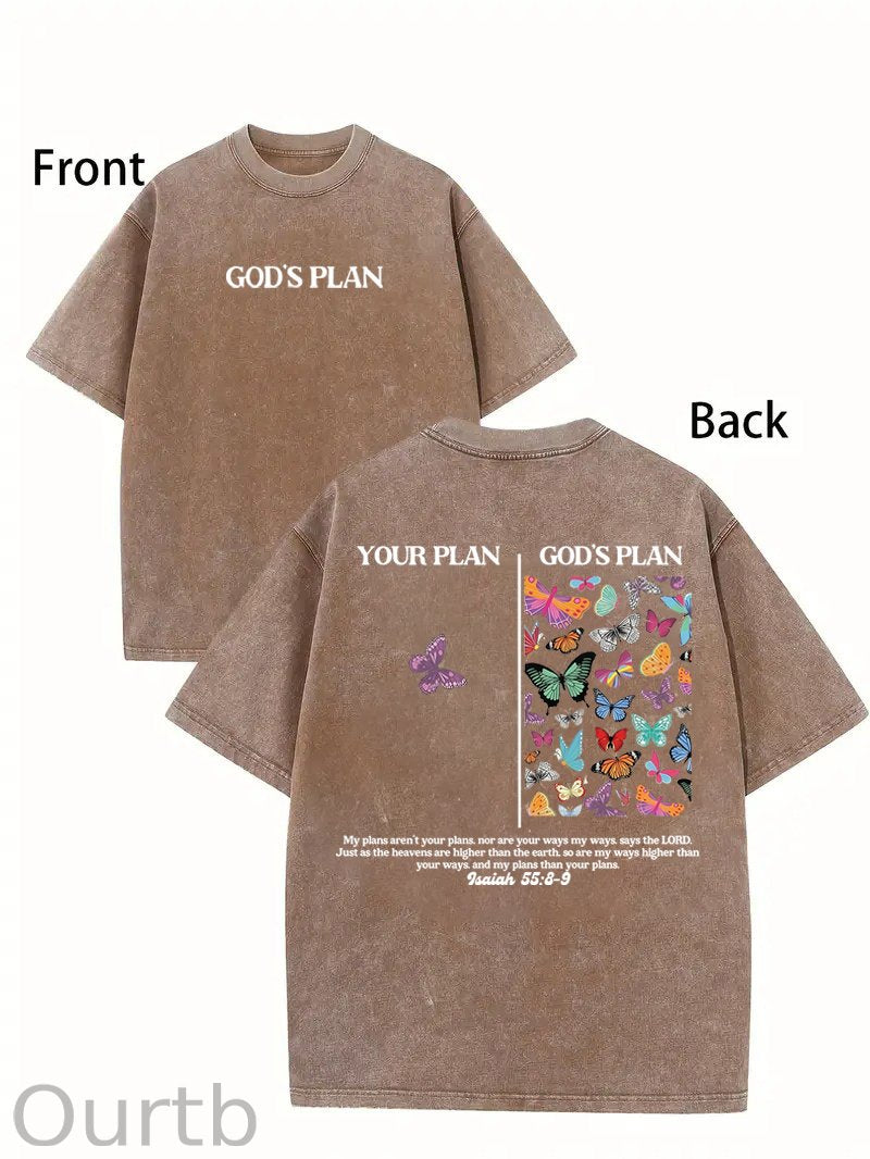 [ New Collection For Women ] God's Plan Unisex Washed T-Shirt, Christian t shirts, Vintage 90s Graphic Tee, Gift Top Womenswear Cotton Streetwear Summer, Gift For Her, For Mom, For Womenswears