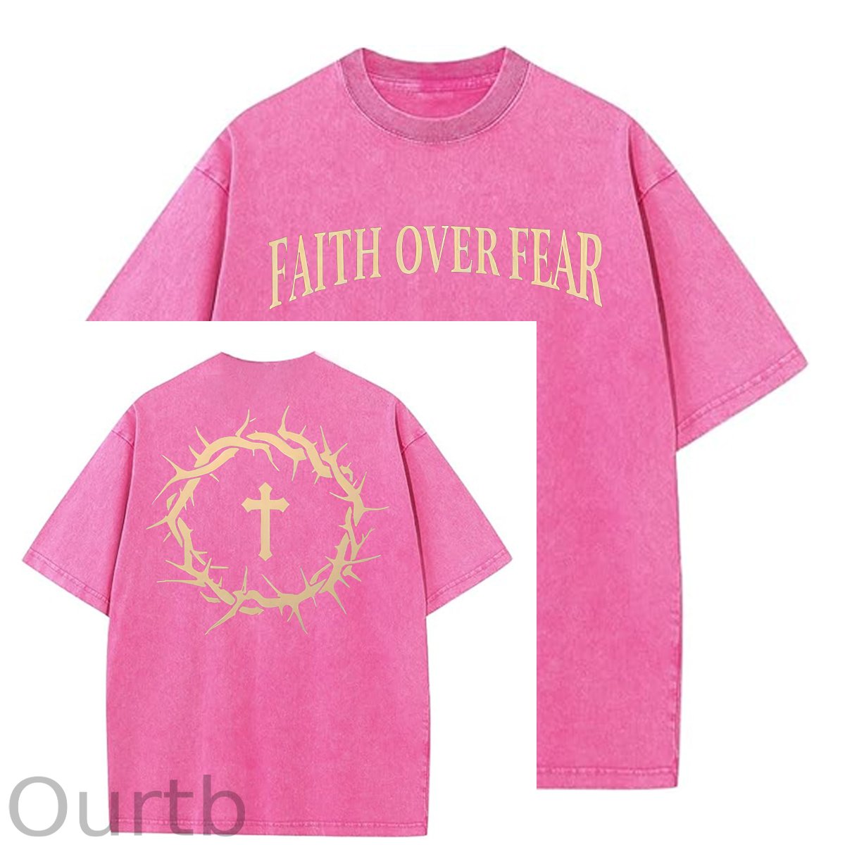 Faith Over Fear  Pattern Washing And Aging Process Crew Neck T-Shirt