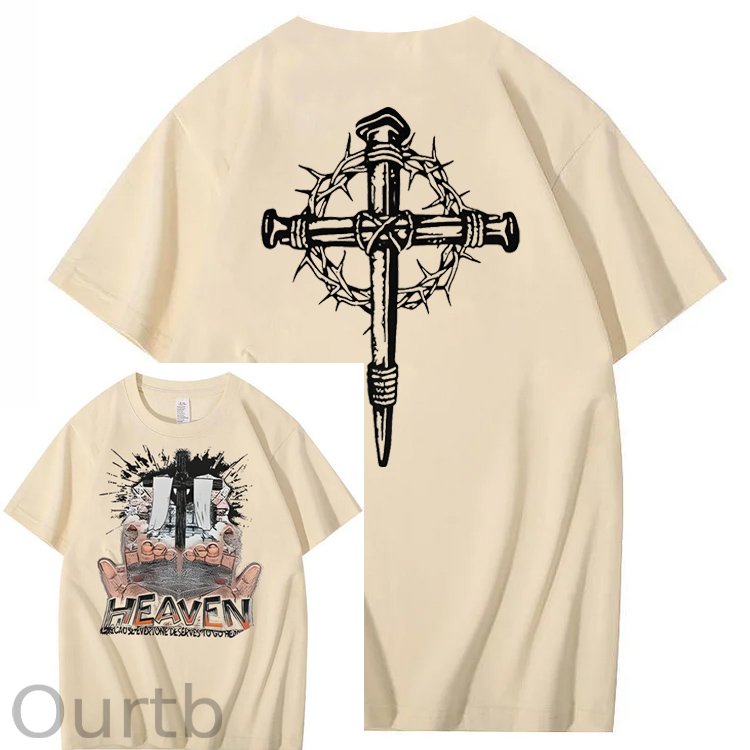Faith In Heaven Double-Sided Printing Print Crew Neck T-Shirt