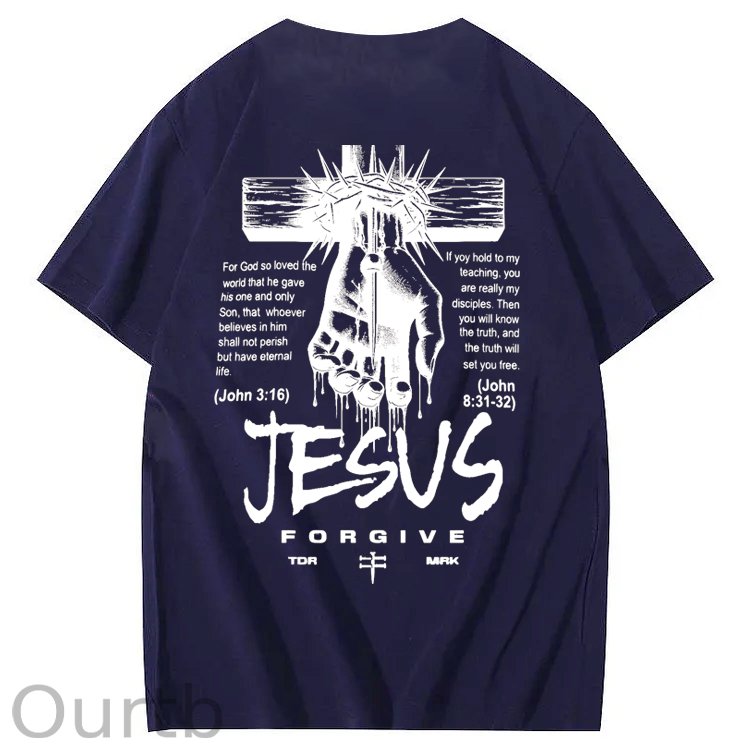 Jesus Forgive Pattern Print 100%Cotton T-Shirt