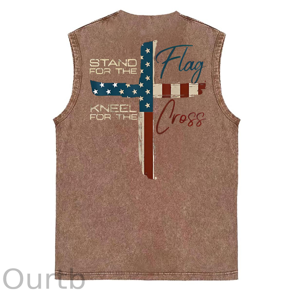 Stand For The Flag Kneel For The Cross 4th Of July Print Washed Cotton Sleeveless Tank Tops