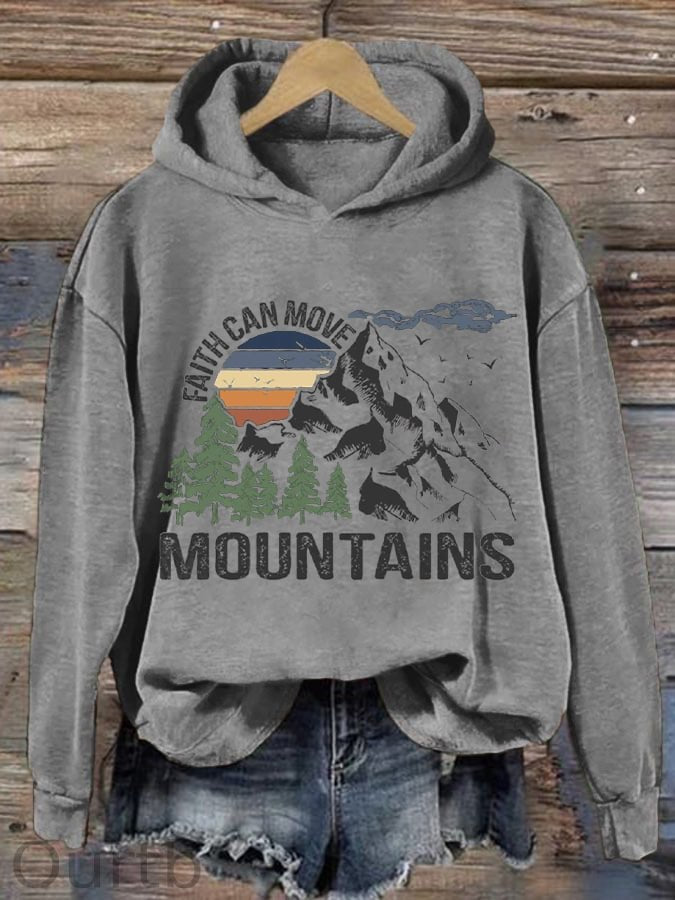 Women's Faith Can Move Mountains Hiking Printed Hooded Long Sleeve Sweatshirt