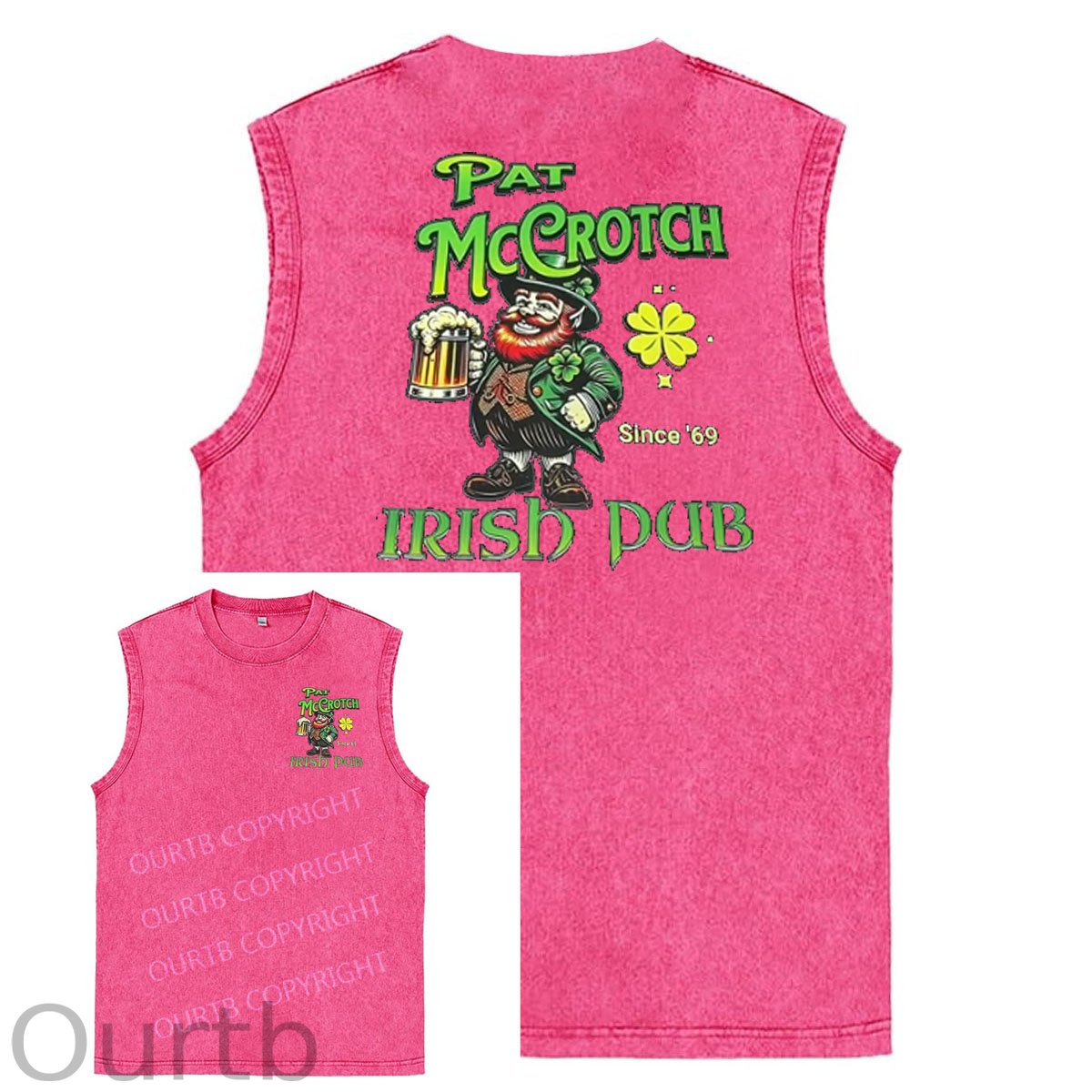 St Patrick'S Day Pat Pattern Print Sleeveless Cotton Washed Printed Loose Vest