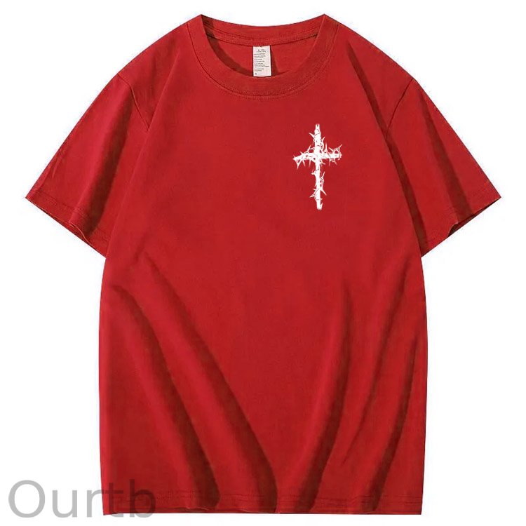 Nails Cross Pattern Print Crew Neck T-Shirt