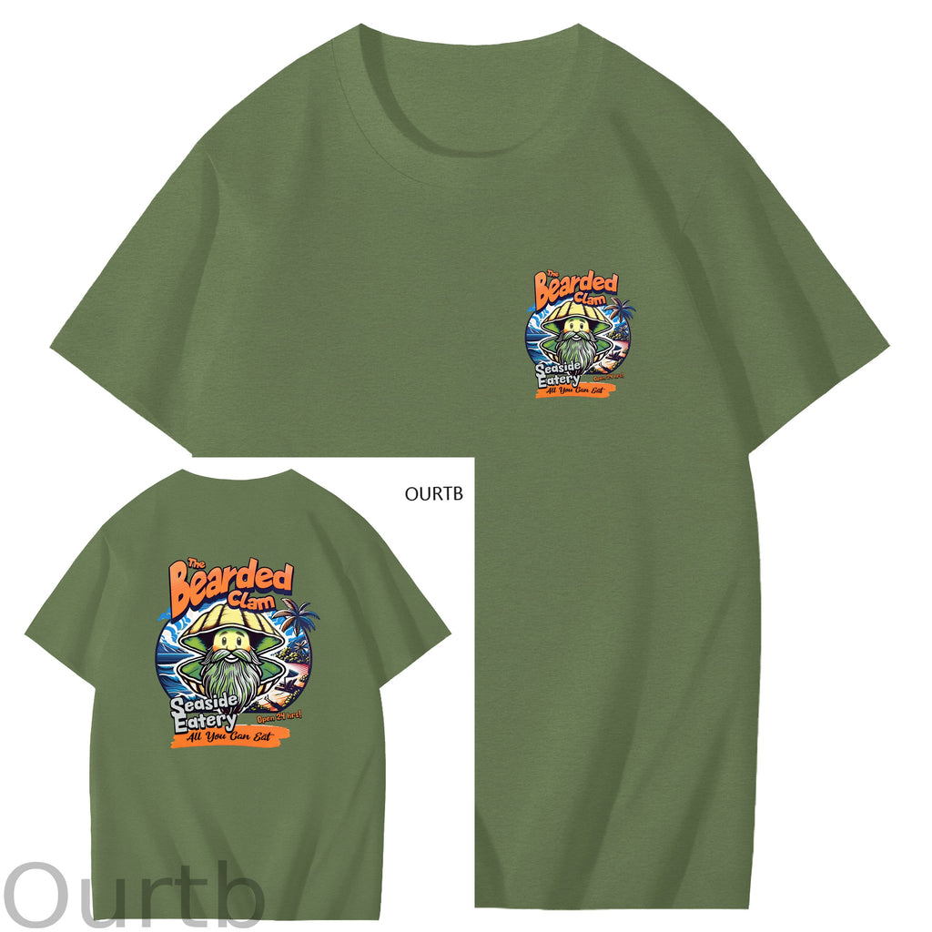 Bearded Calm Seaside Eatery Art Pattern Print T-Shirt