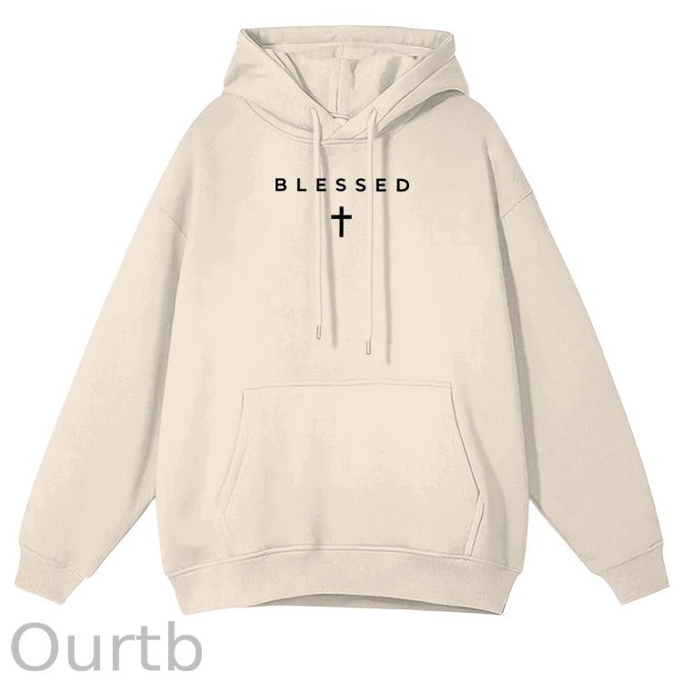 Cross Blessed Cotton Fleece Hooded Sweatshirt