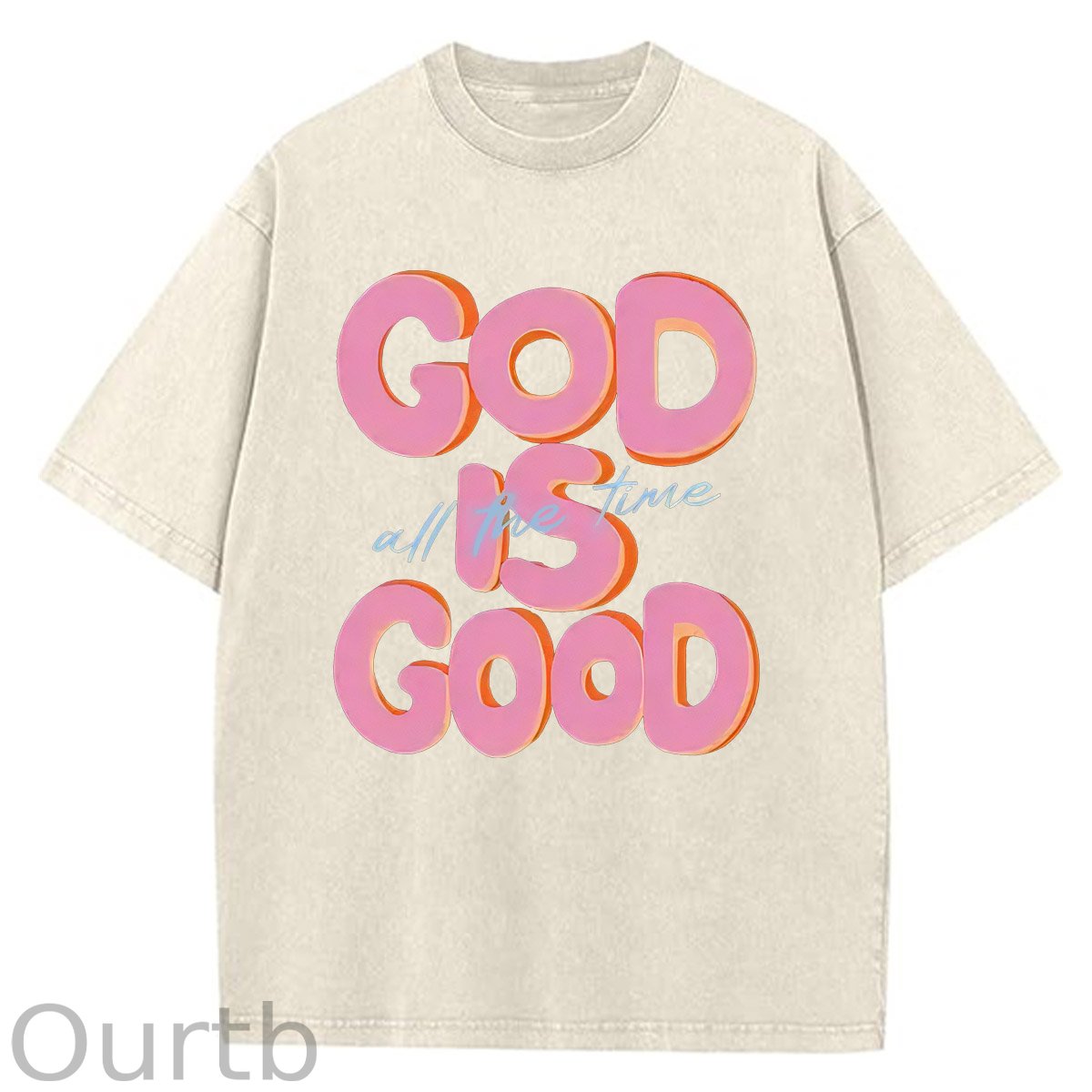 God Is Good All The Time Pattern  Washed Distressed Crew Neck 100% Cototon T-Shirt