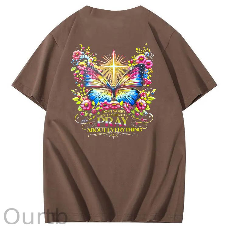 Pray About Everything Pattern Print 100% Cotton T-Shirt
