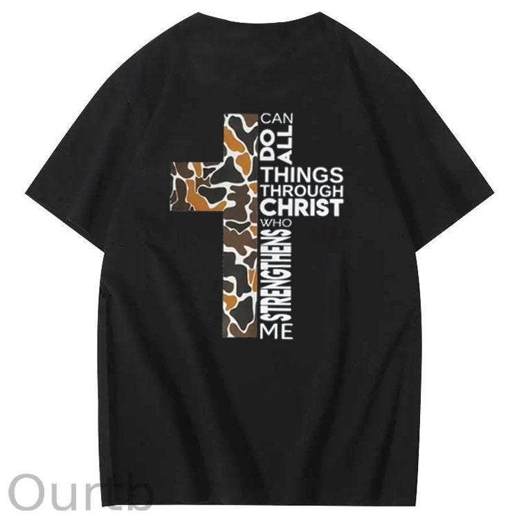 Can Do All Things Through Christ Cool Pattern Printing Print Crew Neck T-Shirt