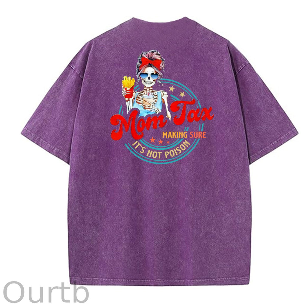 Mom Tax Washed And Distressed Pattern Crew Neck T-Shirt