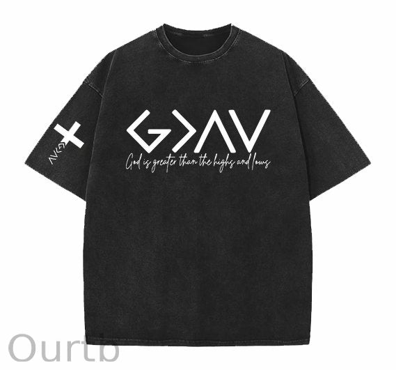 God Is Greater Than The Highs And Laws Easter Jesus Christ  faith And God Washed And Distressed Craft Pint Pattern Crew Neck T-Shirt