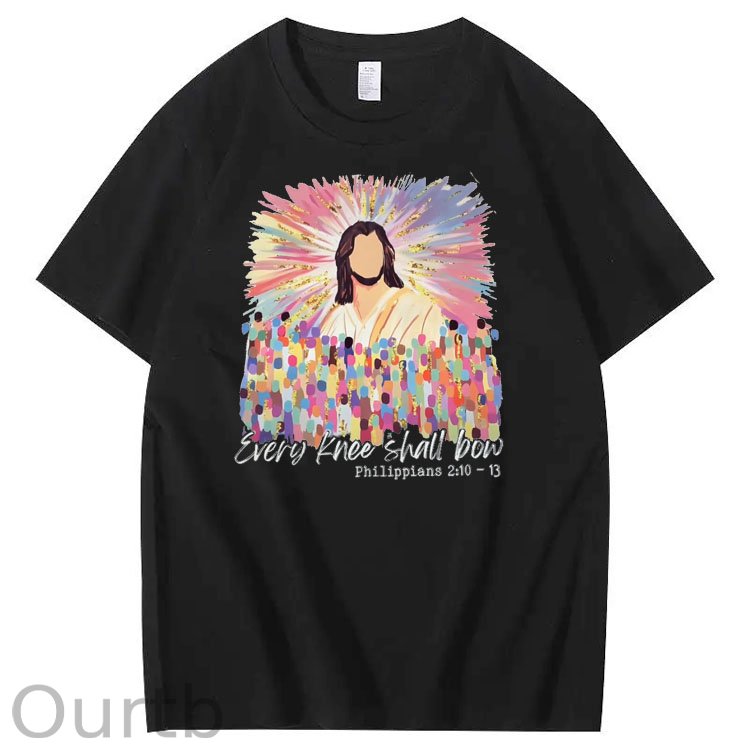 Every Knee Shall Bow Pattern Print Crew Neck T-Shirt