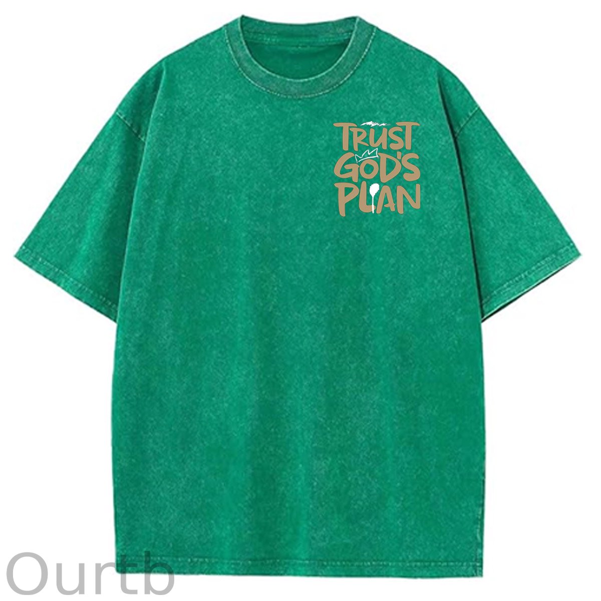 Trust God's Plan Pattern Washing And Aging Process Crew Neck T-Shirt
