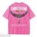 Christ Is King  Pattern Washing And Aging Process Crew Neck T-Shirt