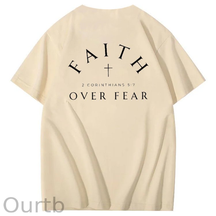 Faith Over  Fear Print Crew Neck T-Shirt