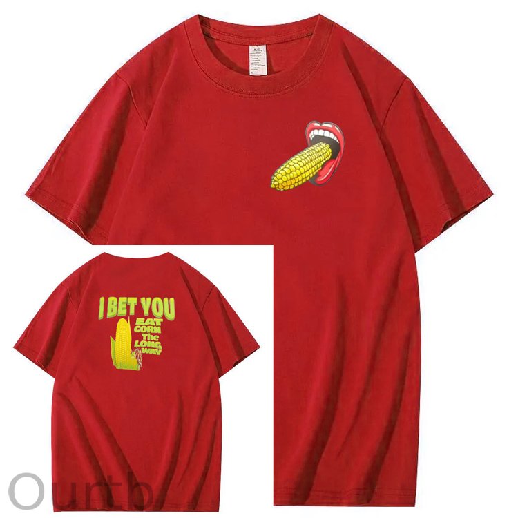 I Bet You  Eat Corn The Long Way  Pattern Print Crew Neck T-Shirt