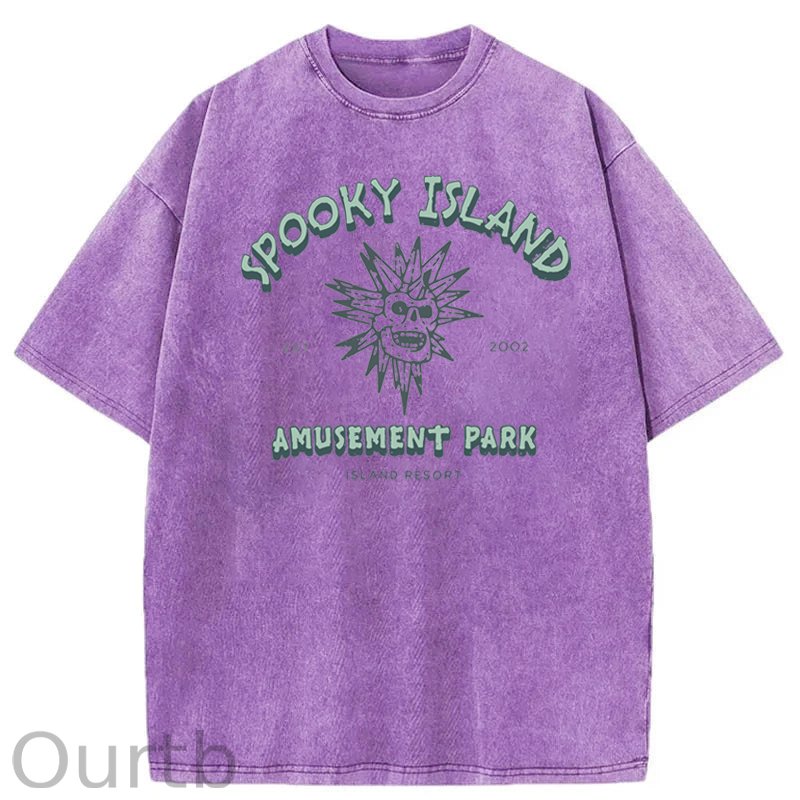Spooky Island Halloween Washed Cotton T-Shirt