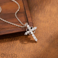 Titanium Steel Cross Hollowed Out Zircon Necklace