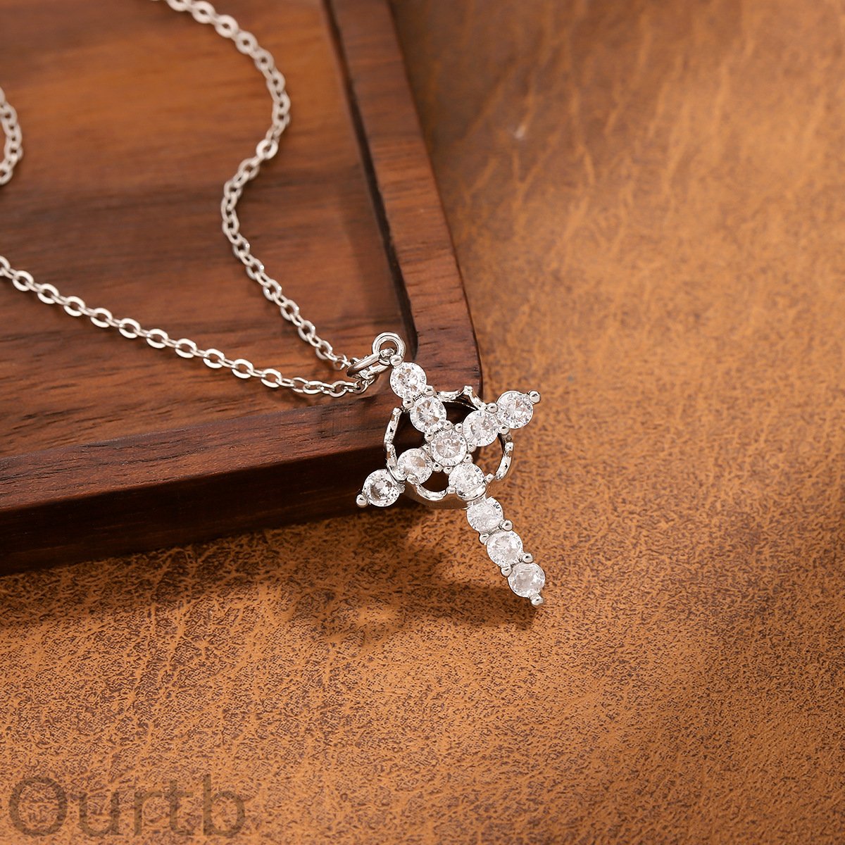 Titanium Steel Cross Hollowed Out Zircon Necklace