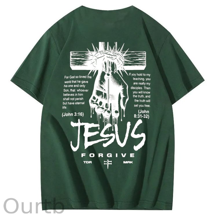 Jesus Forgive Pattern Print 100%Cotton T-Shirt