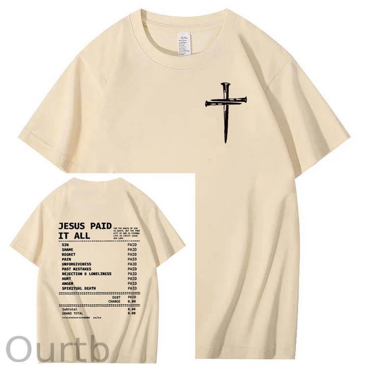 Jesus Paid It All Pattern Print Crew Neck T-Shirt
