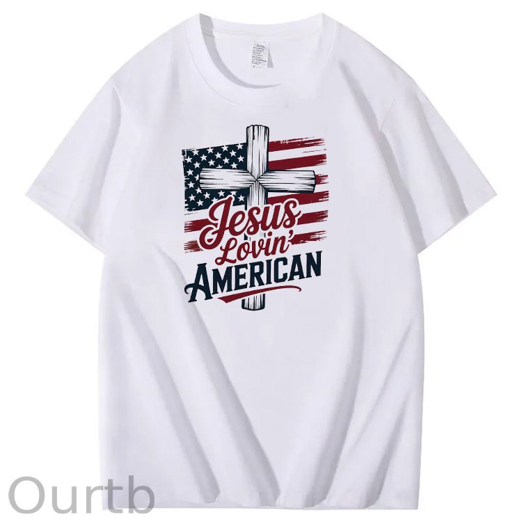 Jesus Lovin' America Pattern Print 100%Cotton T-Shirt