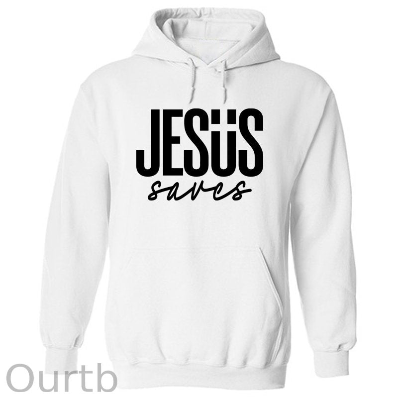 JESUS saves Cotton Hooded Sweatshirt