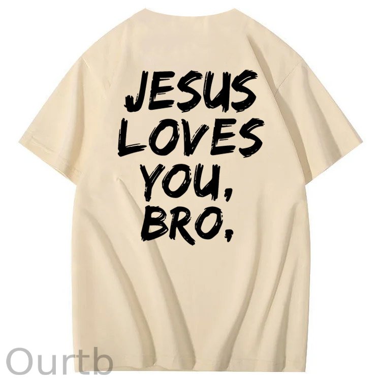 Jesus Loves You Bro Pattern  Print 100%Cotton T-Shirt