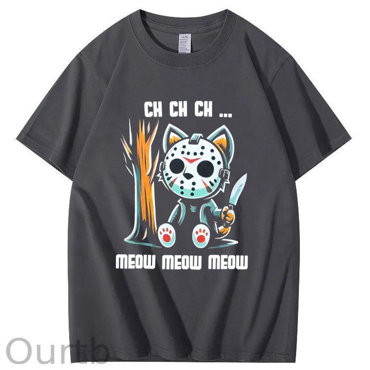 Halloween Funny  Cat Lovers Ch Ch Ch Pattern 100% Cotton  T-Shirt