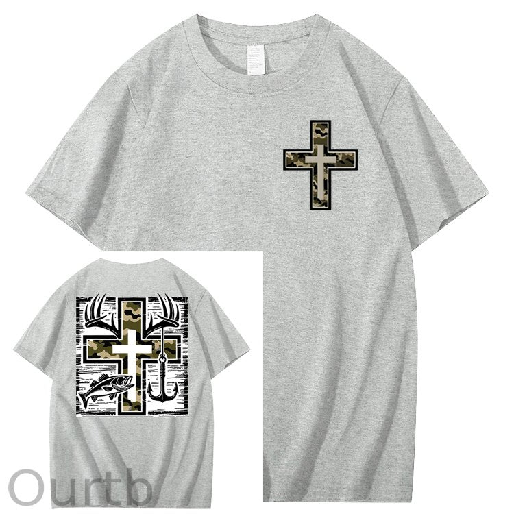 Camo Cross Antlers Faith 100% Cotton T-Shirt