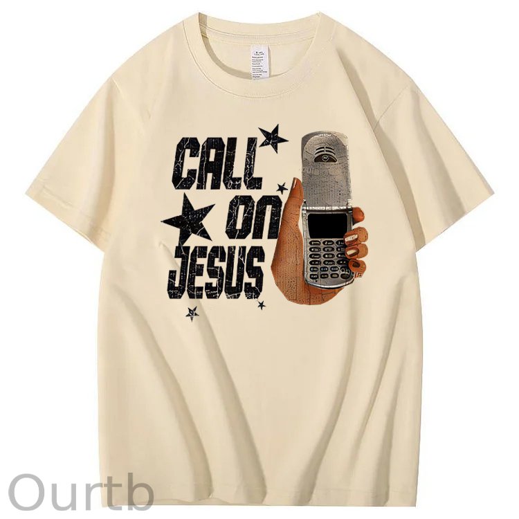 Funny Call On Jesus Pattern 100&Cotton Print T-Shirt