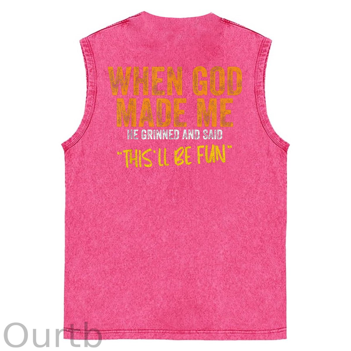 When God Made Me He Grinned And Said This'll Be Fun Pattern Sleeveless Cotton Washed Printed Loose Vest