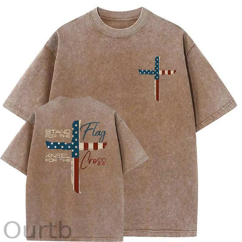 Stand For The Flag Kneel For The Cross 4th Of July Washed T-Shirt