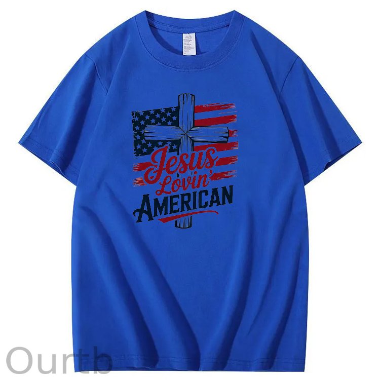 Jesus Lovin' America Pattern Print 100%Cotton T-Shirt