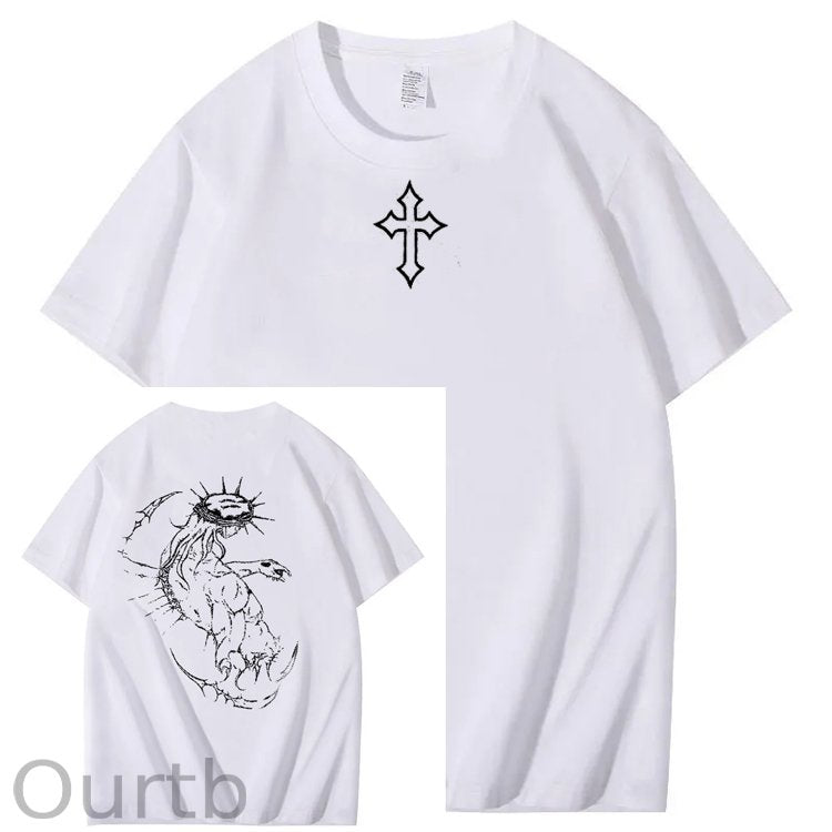 Dark Wind Faith Theme Pattern Print Crew Neck T-Shirt
