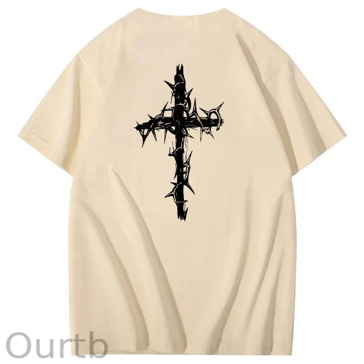 Nails Cross Pattern Print Crew Neck T-Shirt