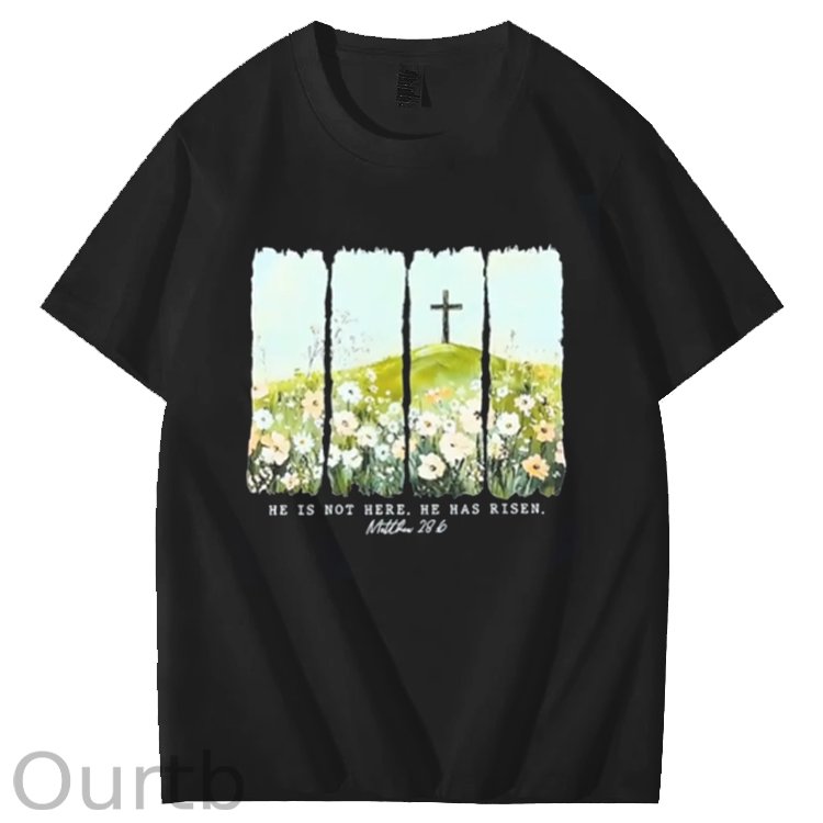 He Is Not Here He Has Risen Jesus Art Pattern Print T-Shirt