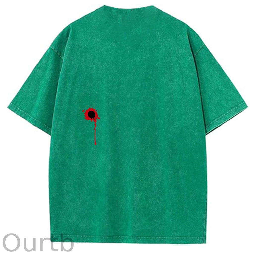 I'm Fine Pattern Washing And Aging Process Crew Neck T-Shirt