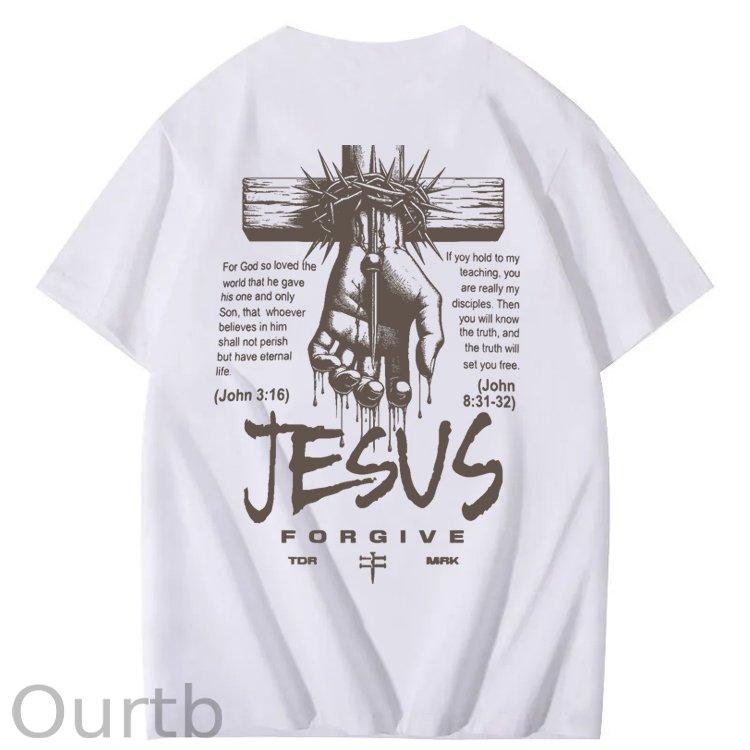 Jesus Forgive Pattern Print 100%Cotton T-Shirt