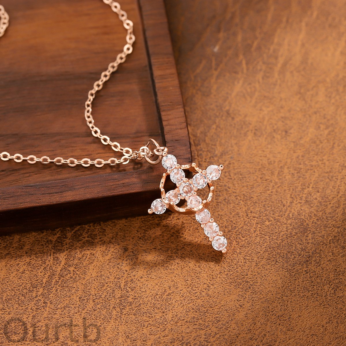 Titanium Steel Cross Hollowed Out Zircon Necklace