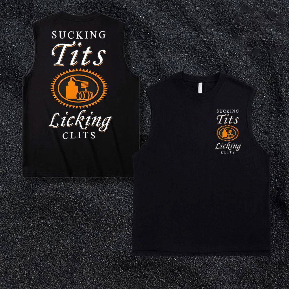 Sucking Tits Licking Clits Pattern Print Vest