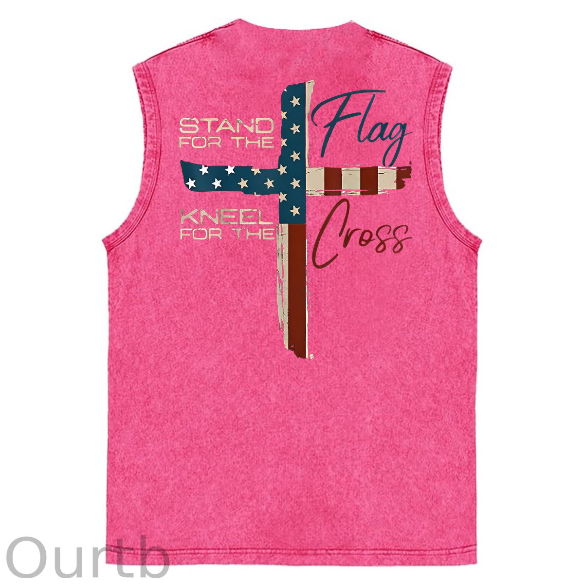 Stand For The Flag Kneel For The Cross 4th Of July Print Washed Cotton Sleeveless Tank Tops