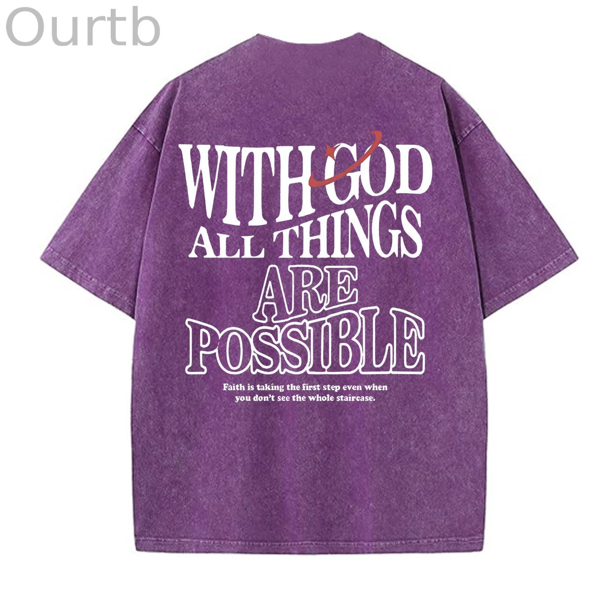 White God All Things Are Possible  Washed And Distressed Pattern Crew Neck T-Shirt