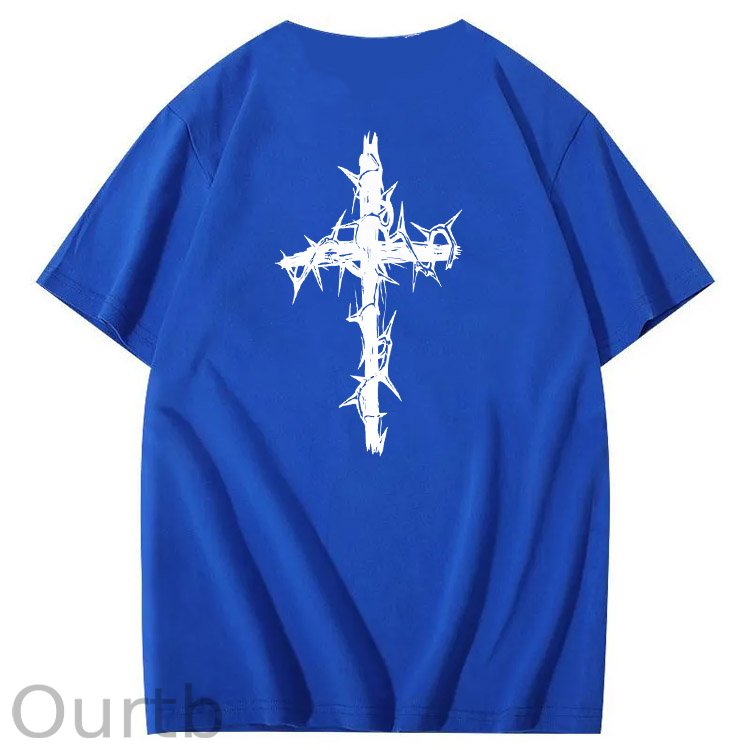 Nails Cross Pattern Print Crew Neck T-Shirt