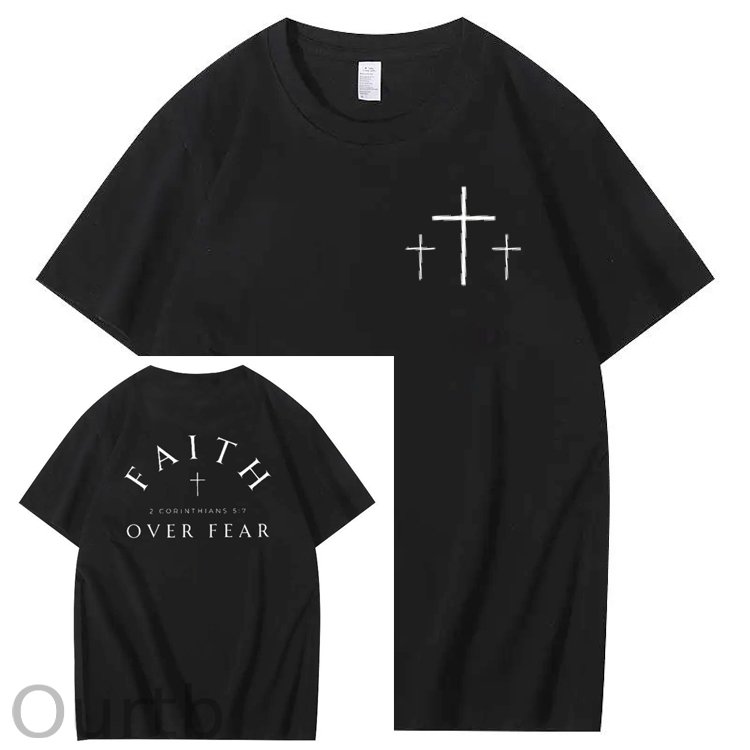 Faith Over  Fear Print Crew Neck T-Shirt